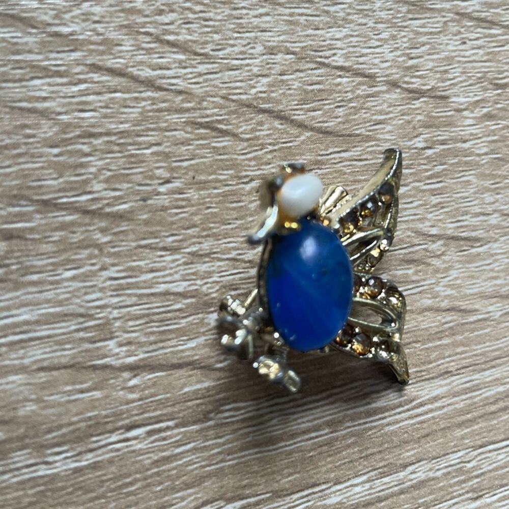 Vintage Blue and Gold tone Peacock Brooch/Pin Bird Cutesy Indie Accent Artsy - Picture 5 of 6